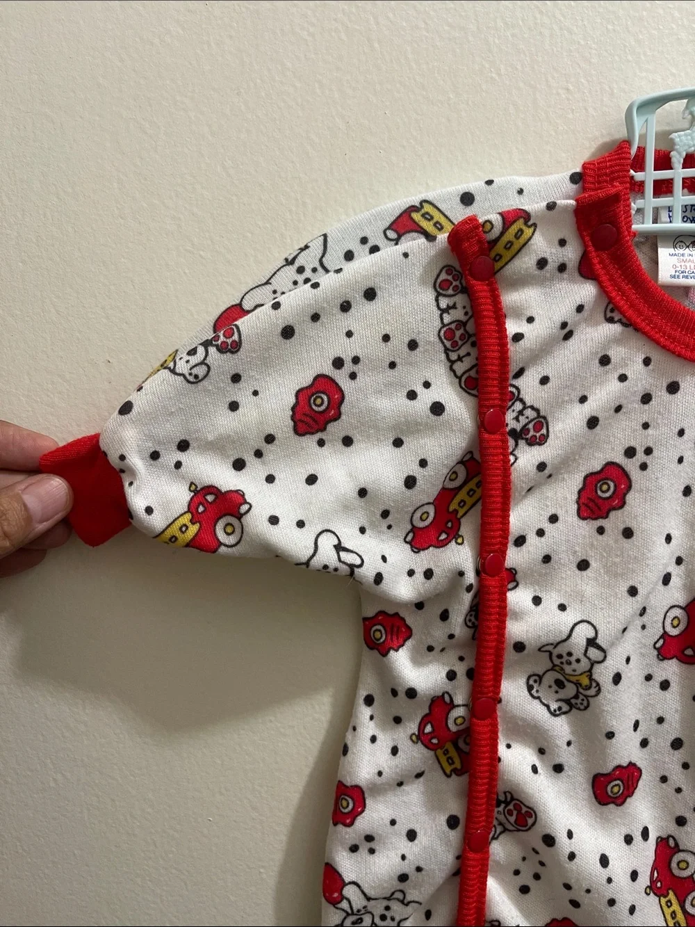 Vintage Buster Brown Footie One-Piece Sleeper Firemen Dalmatians Red Trim Sz 0/3